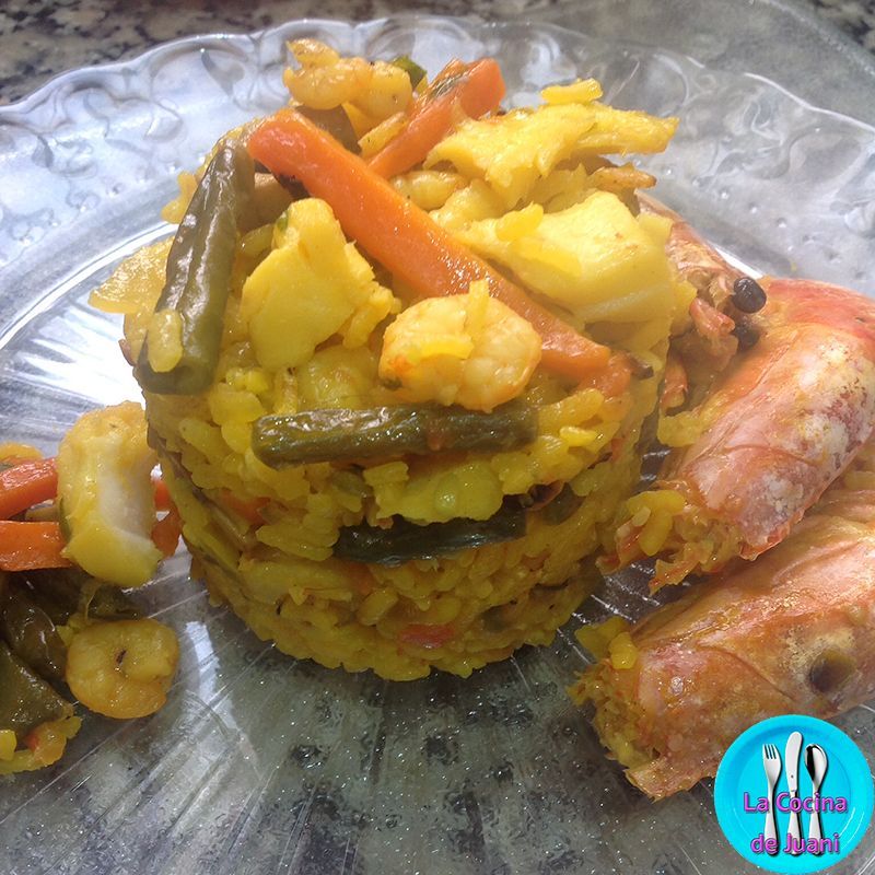 Arroz con bacalao y verduras