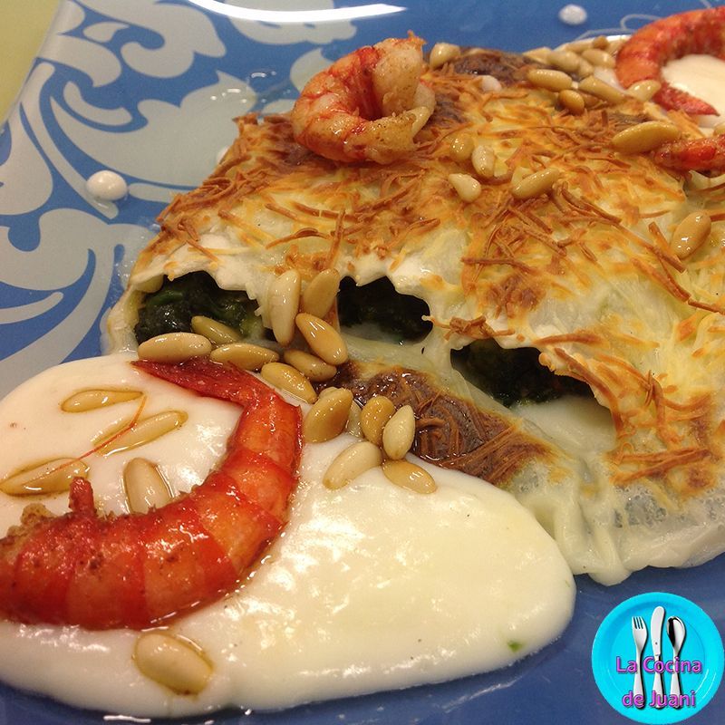 Canelones de espinacas con gambas