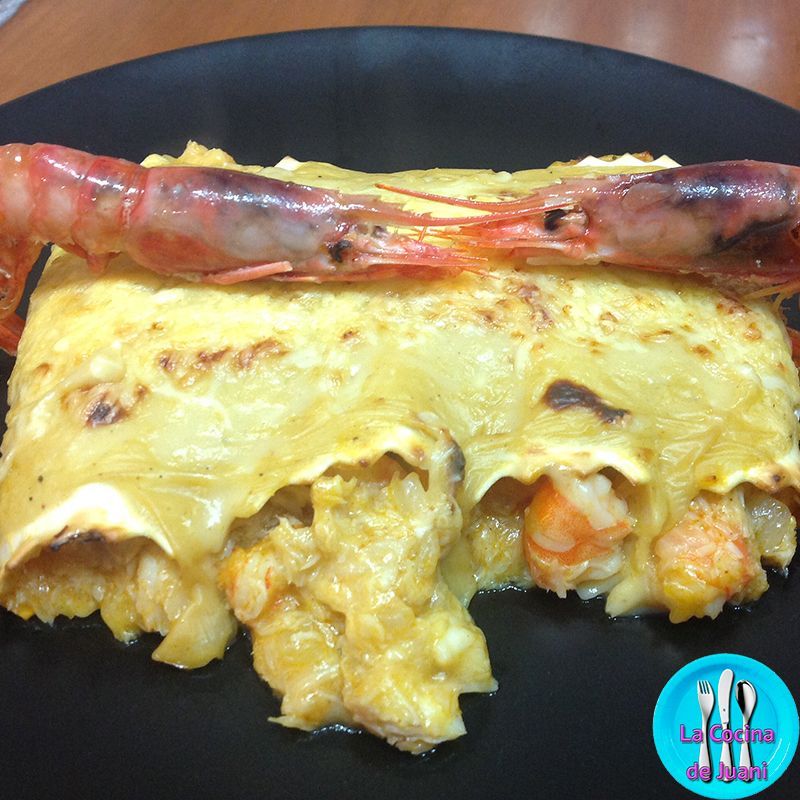 Canelones de pescado y gambas