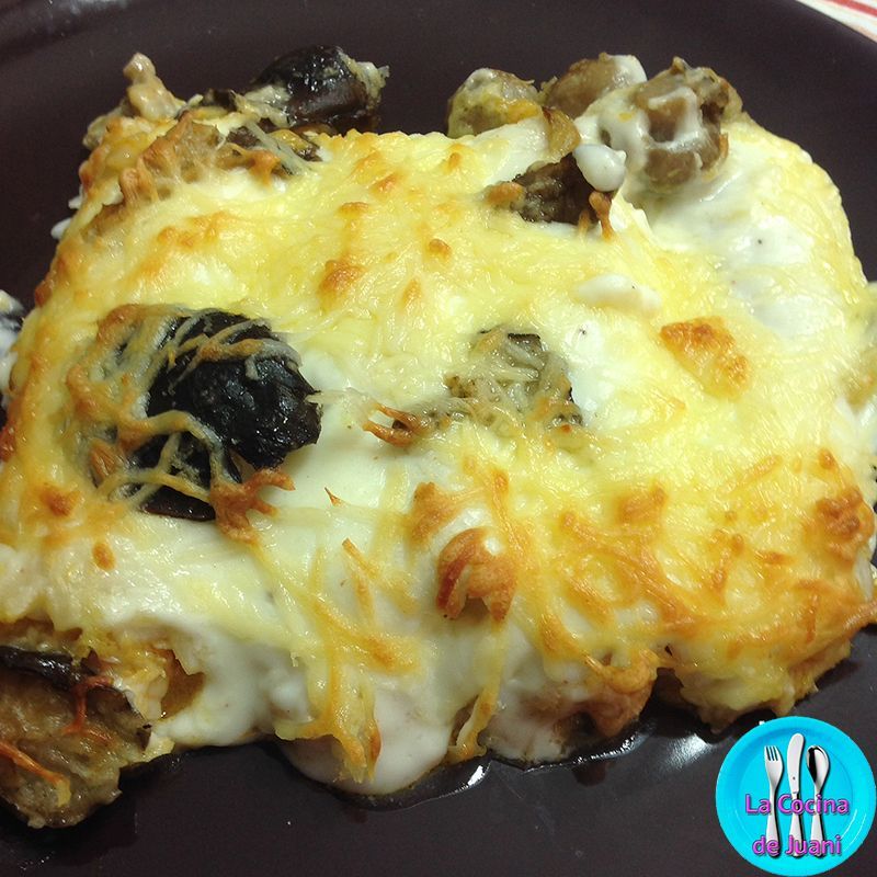Canelones de pollo a la crema de hongos