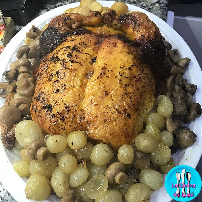 Pollo al cava con champiñones