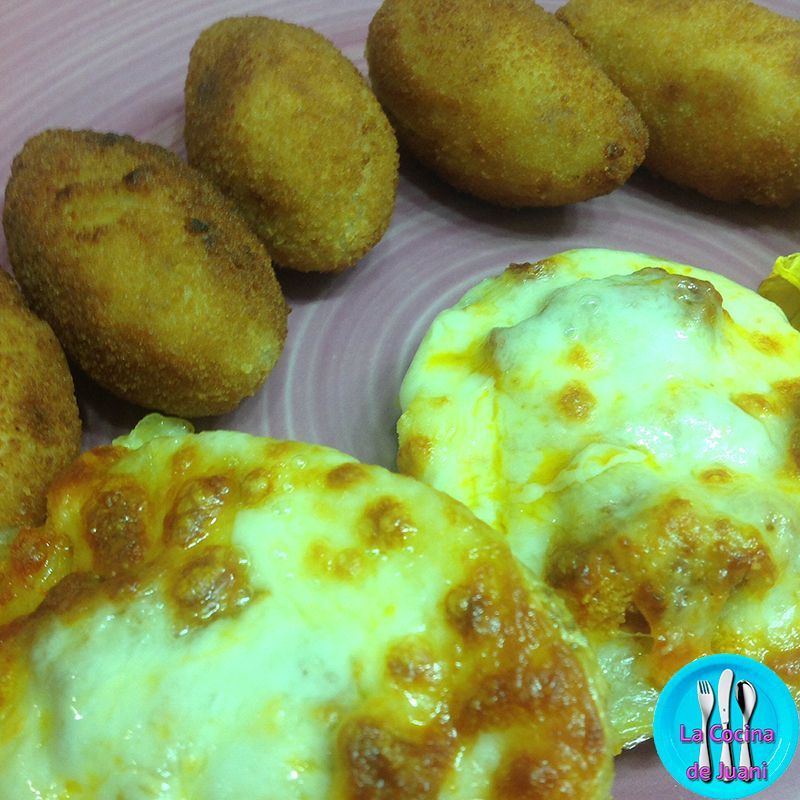 Patatas gratinadas con croquetas de jamón ibérico