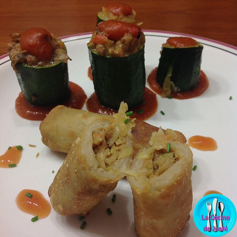 Calabacines rellenos con rollitos de primavera
