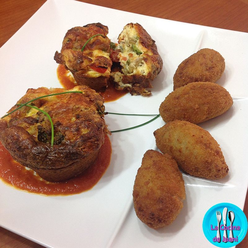 Flan de verduras con croquetas de cocido