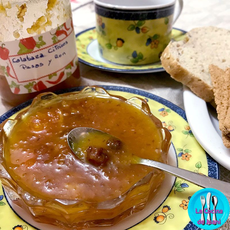 Mermelada de calabaza, cítricos, pasas y ron