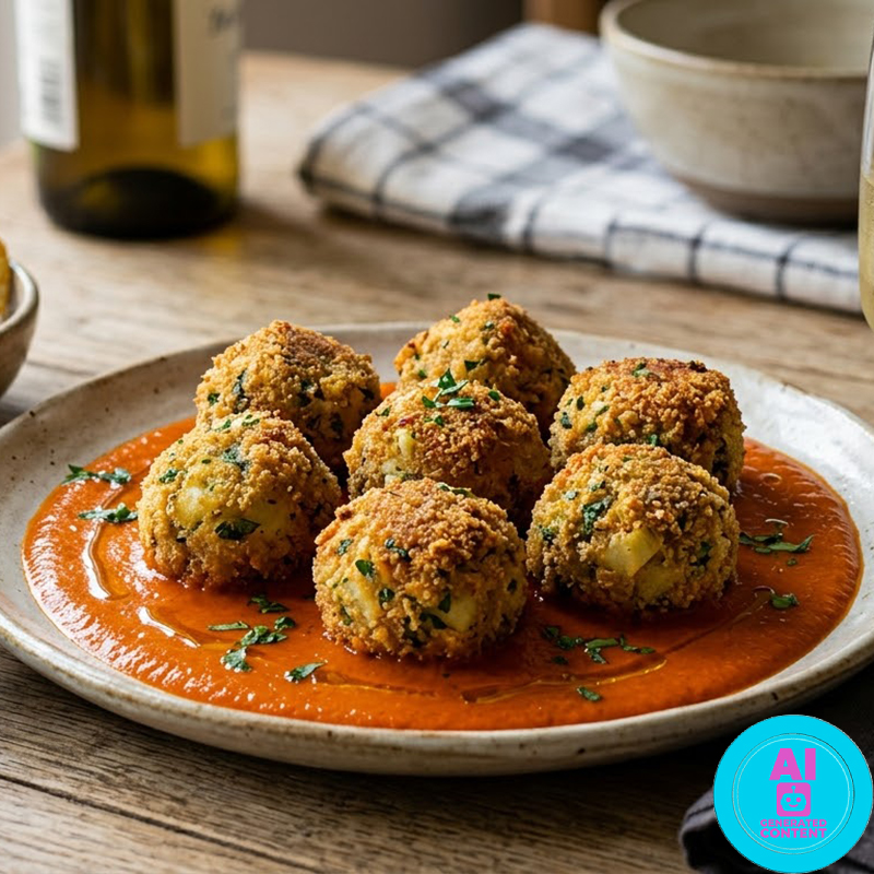 Albóndigas de sardinas con crema del piquillo