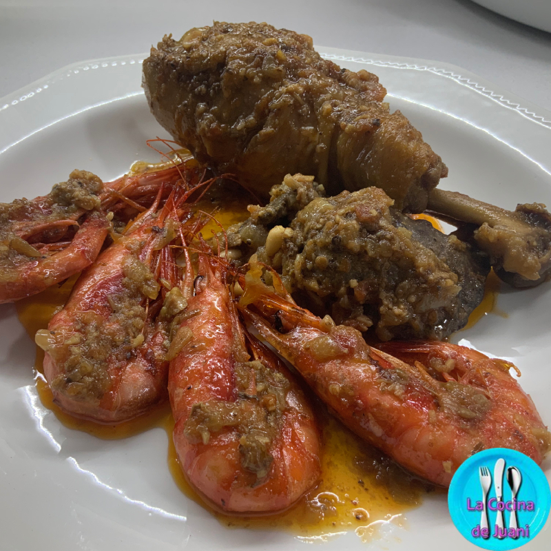 Pollo con gambas