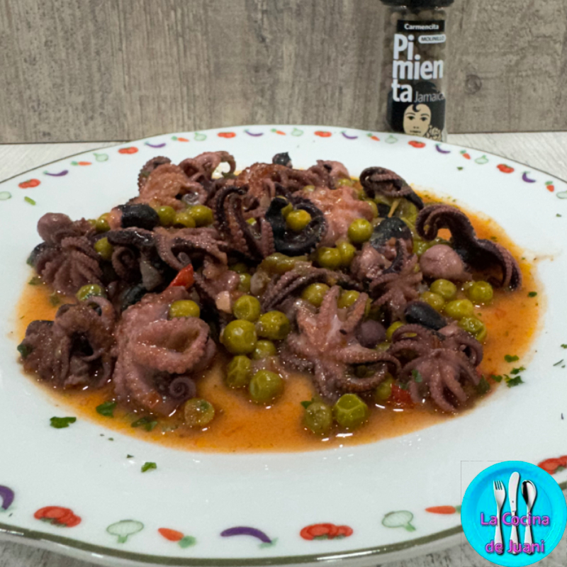 Pulpitos en salsa con guisantes