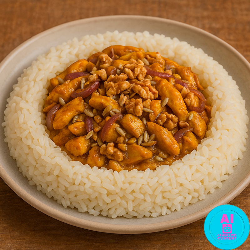 Volcán de arroz relleno de pavo y frutos secos